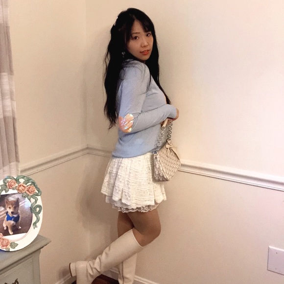 Wild Fox 🦊 Sequin Heart Sky Blue Sweater (Soft) - Picture 7 of 9